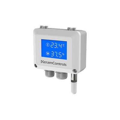 Trasmettitore di temperatura e umidità per installazione di pareti / condotti con 0 - 100% di umidità di funzionamento e retroilluminazione LCD
